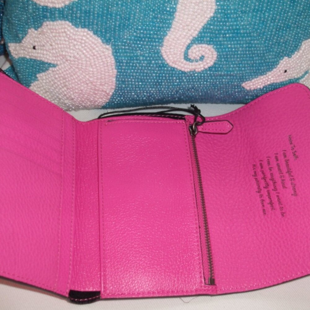 AIMEE KESTENBERG SELF LOVE TRI-FOLD HOT PINK LEATHER WALLET NEW RARE - Picture 3 of 6